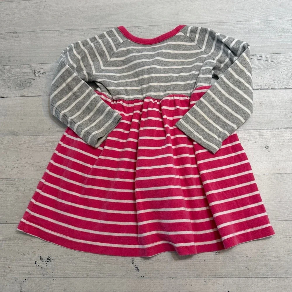Hanna Andersson girls pink grey stripes cotton‎ dress size 80 18/24 months